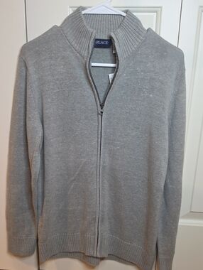 The Children's Place Men's Light Gray Zip-Up Rib Collar Sweater